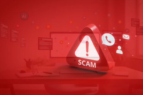 a scam alert icon in all red, indicating there is a threat.
